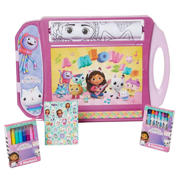 Innovative Designs Gabby’s Dollhouse Roller Art Desk Set for Kids, Travel Coloring Activity for Kids, with Crayons, Markers and Stickers