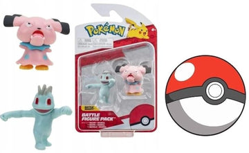 Pokemon Clip N Go Battle Feature Figure Set and Action Ready Plus Sticker (Machop and Snubbull)