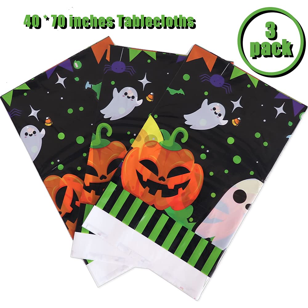Halloween Tablecloth 3 Pack 54x108 inches Rectangle Pumpkin and Ghost Table Covers for Halloween Outdoor Party Disposable Waterproof Plastic