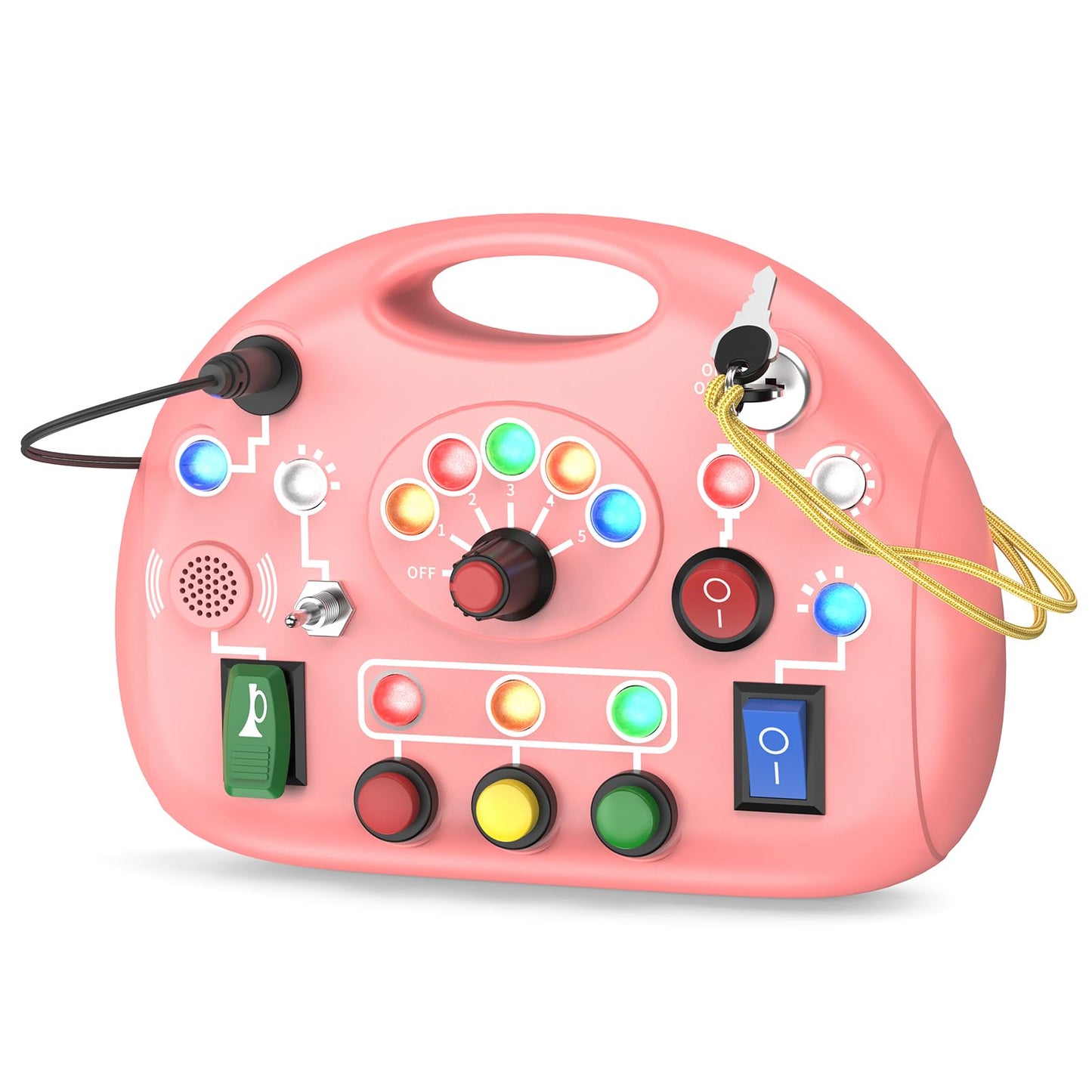 JIWORT Montessori Busy Board for Toddlers with LED Light & Switches, Portable Activity Board for Car & Airplane Travel Toys, Christmas & Birthday Gift