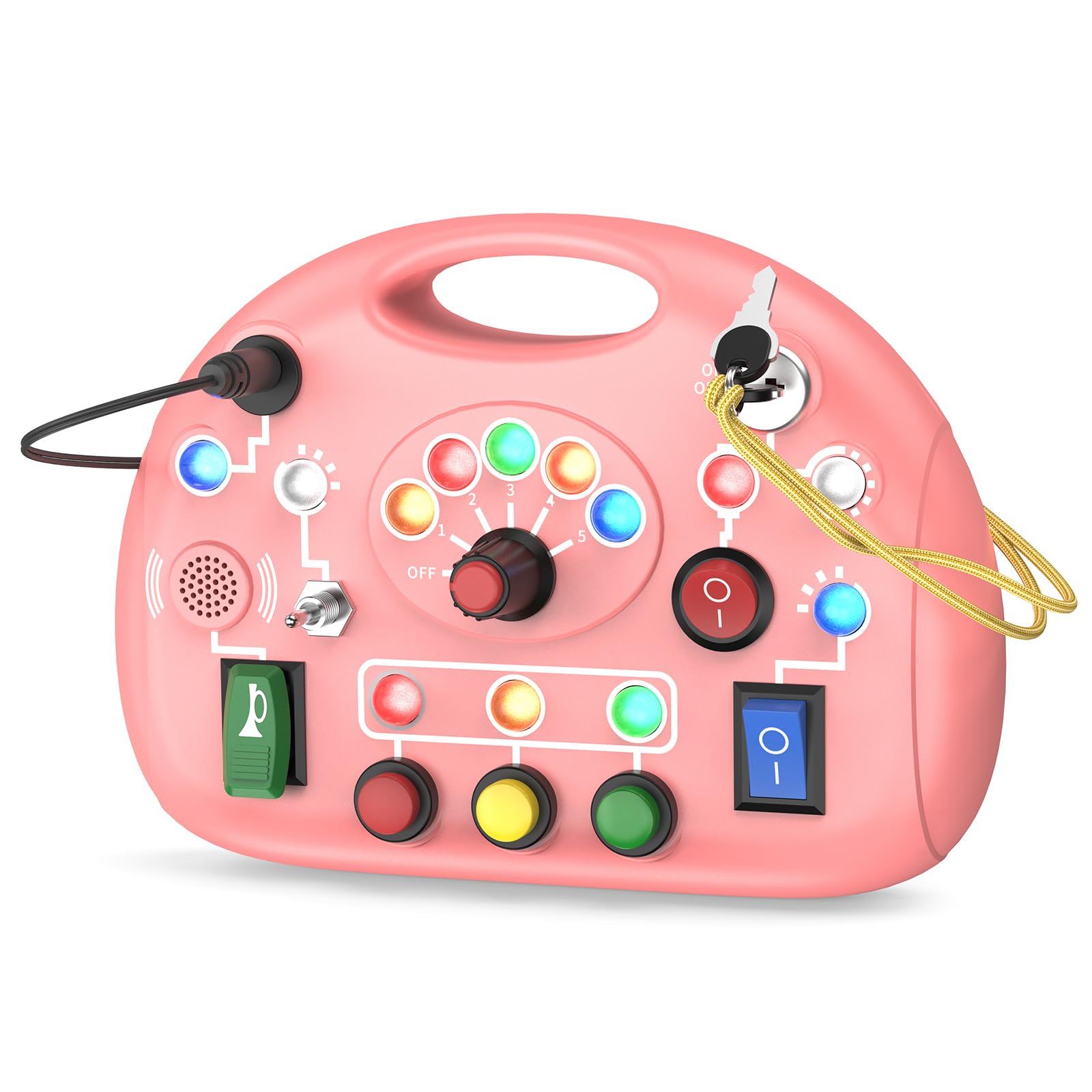 JIWORT Montessori Busy Board for Toddlers with LED Light & Switches, Portable Activity Board for Car & Airplane Travel Toys, Christmas & Birthday Gift