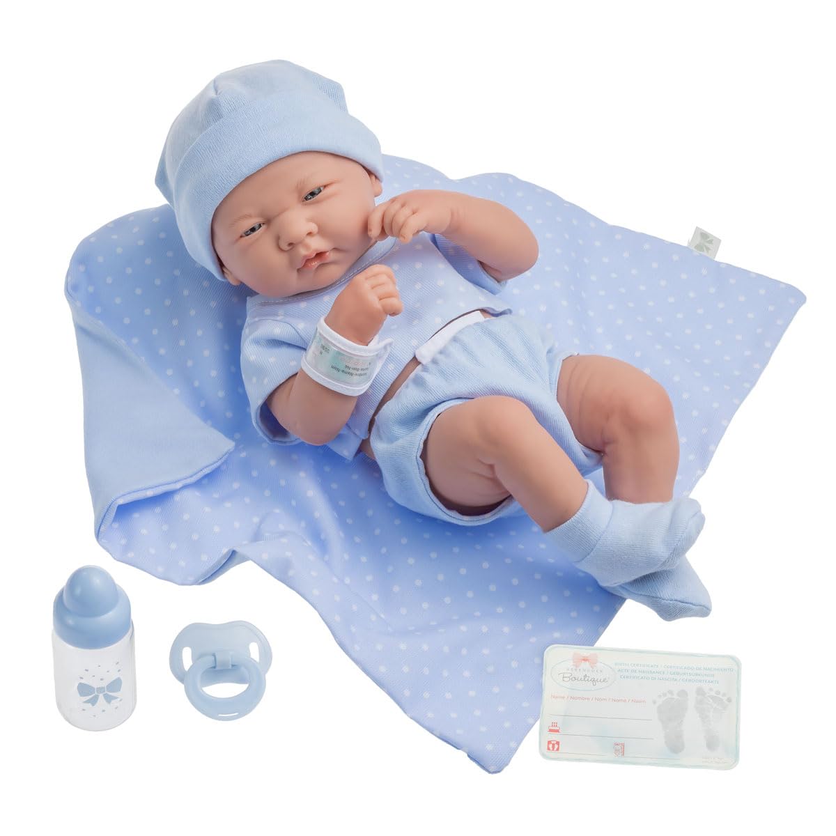 La Newborn Boutique 14" Realistic Baby Doll - 9-Piece Layette Gift Set, Soft Vinyl, Posable Limbs, Lifelike Detail - Anatomically Correct Real Boy in
