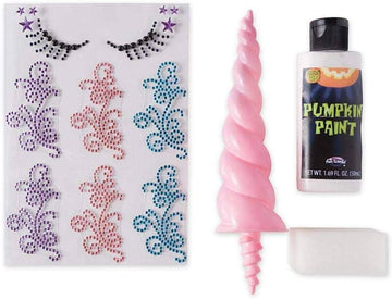 HearthSong 3-D Unicorn Pumpkin Decorating Kit - Halloween Arts and Crafts for Kids - Includes Pumpkin Paint, Jewel Designs, Screw in Horn