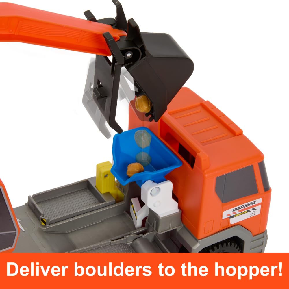 Matchbox Cars Playset, Action Drivers Transforming Excavator, Large Toy Truck, 1:64 Scale Construction Vehicle & 4 Accessories