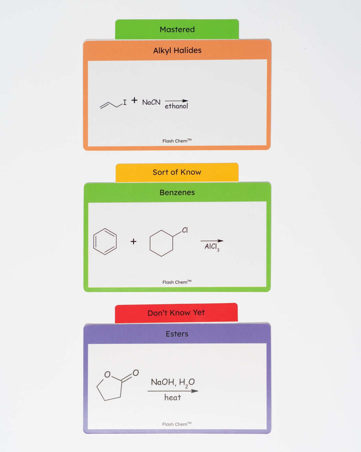 The Must Have Organic Chemistry Flashcards: 300 Color Coded Organic Chemistry Reactions Including Alcohols, Alkenes, Carboxylic Acids, Esters, Amides