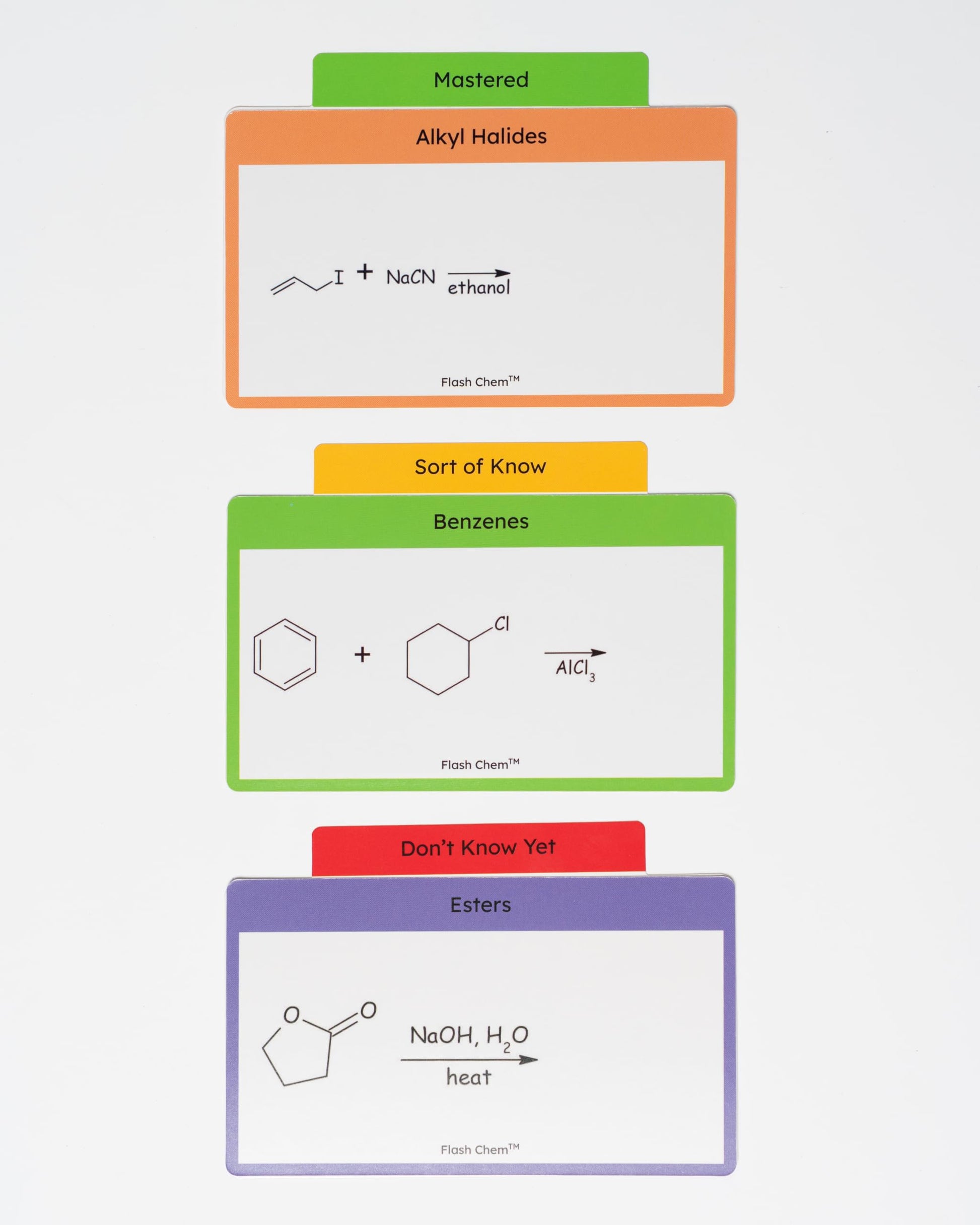 The Must Have Organic Chemistry Flashcards: 300 Color Coded Organic Chemistry Reactions Including Alcohols, Alkenes, Carboxylic Acids, Esters, Amides