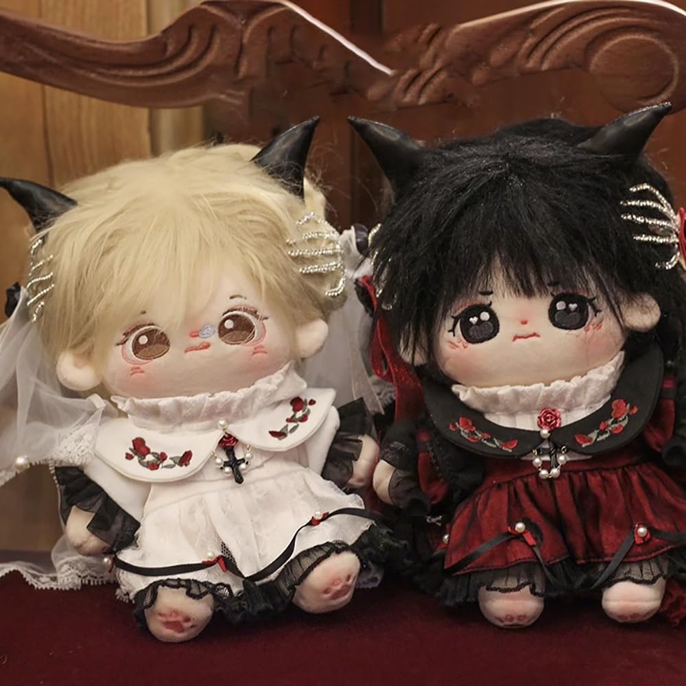 niannyyhouse 20cm Plush Doll Clothes Pearl Veil Dress Headdress Collar Dark Rose Outfit 8in Dolls Dress Up Accessories (Red)