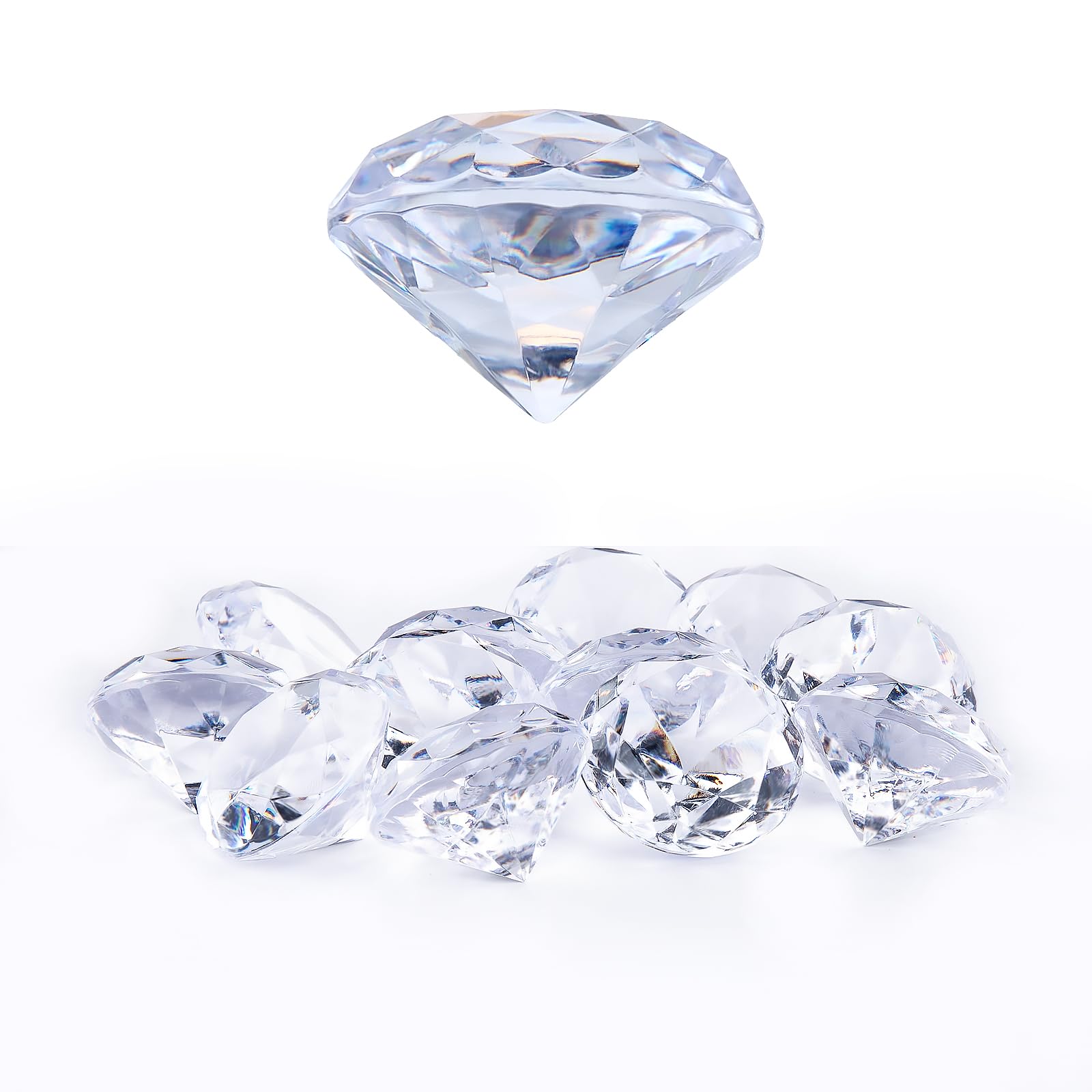 Niceup 26PCS Fake Diamonds Gem Toys, 1.5in Clear Pool Diving Gems Acrylic Plastic Gemstones for Kids, Party Décor Jewels Treasure Hunt Hiding Sensory