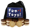 Fun+1 Toys! Classic Wood Checkers Stackable Pieces - Set of 26 Total Checkers Pieces in a Velvet Drawstring Storage Pouch. Each Piece 1.125-Inch Wide