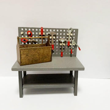 1:12 Miniature Tool Workbench with Accessories Miniature Garage Garden Furniture (Darkgreyworkbench)