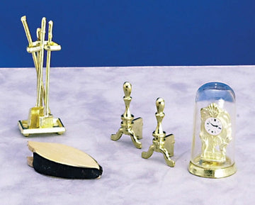 Dollhouse Miniature 1:12 Scale Fireplace Accessories with Clock, 8 pc