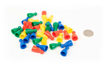 Plastic Pawns: Set of 36 Red, Yellow, Green, and Blue Board Game Pieces