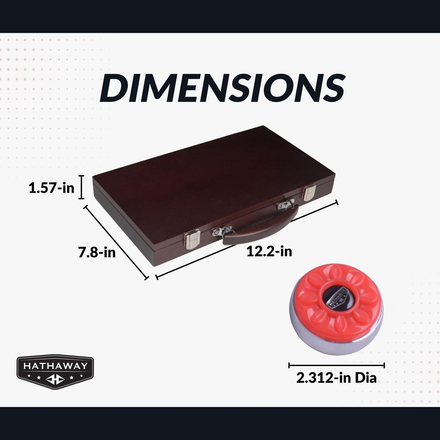 Hathaway Pro-Series Shuffleboard Puck Set - Set of 8 Regulation 2.312-in Pucks with Dimpled Tops, Beveled Edges & Wooden Storage Case - Red/Blue