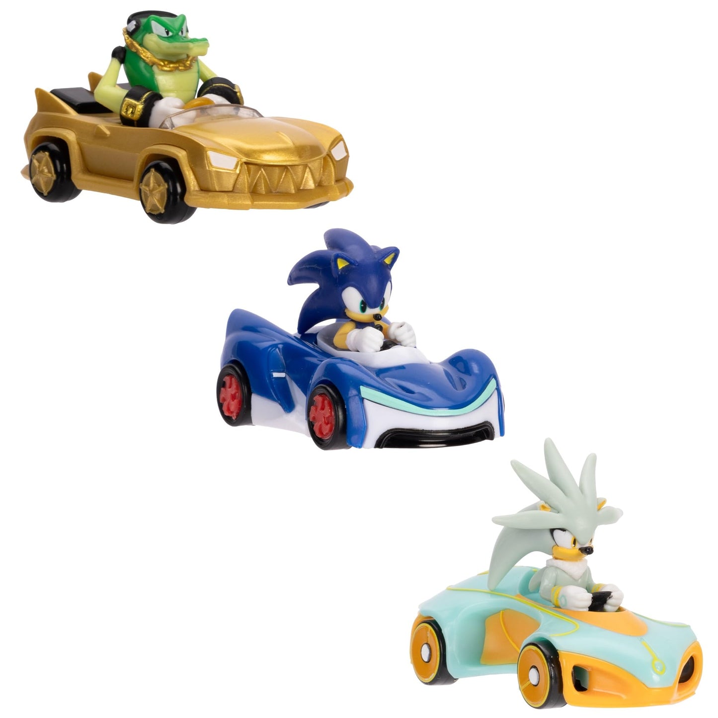 JAKKS Pacific Sonic The Hedgehog 1:64 Die-Cast Collectible Vehicles from the Team Sonic Racing Game! 3-Pack Toy Cars from Wave #8 - Officially