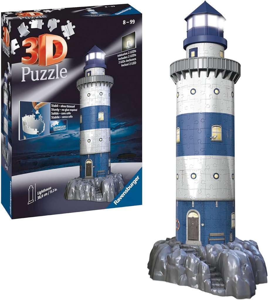 Ravensburger Lighthouse Night Edition 216 Piece 3D Jigsaw Puzzle for Kids and Adults - 12577 - Easy Click Technology Means Pieces Fit Together