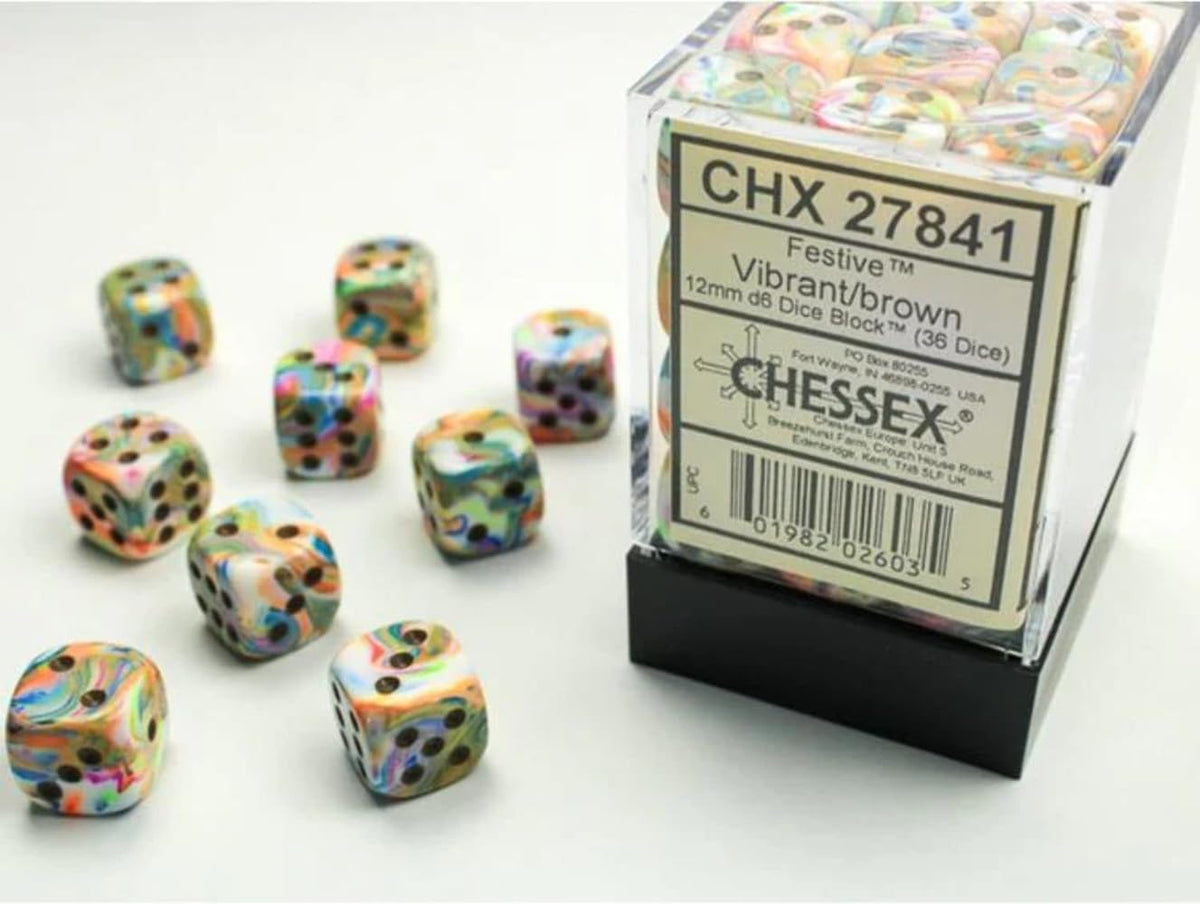 Chessex Vortex Bright Green with Black Numbers 12 mm Dice Block (36 dice)