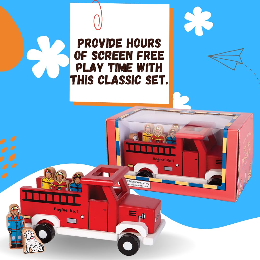 Jack Rabbit Magnetic Wooden Fire Truck - with Figures - Ages 3+