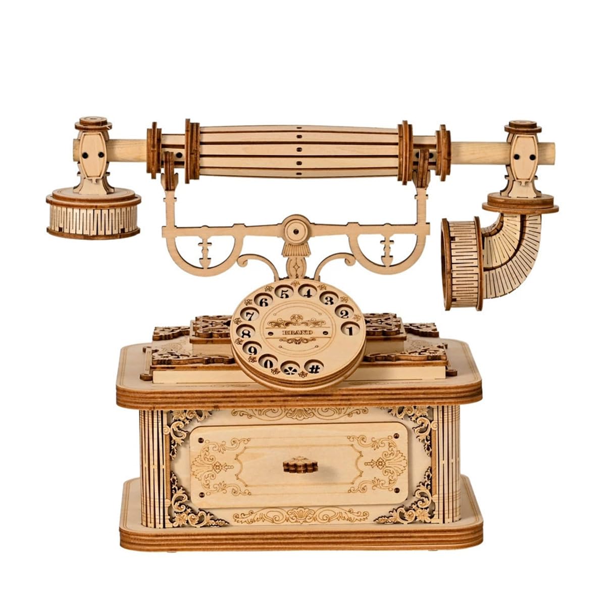 URFunModel 3D Wooden Puzzle for Adults, Retro Telephone Wooden Model Kit to Build, Steampunk Puzzle Desktop Phone Assembly Model DIY Craft Decor Gift