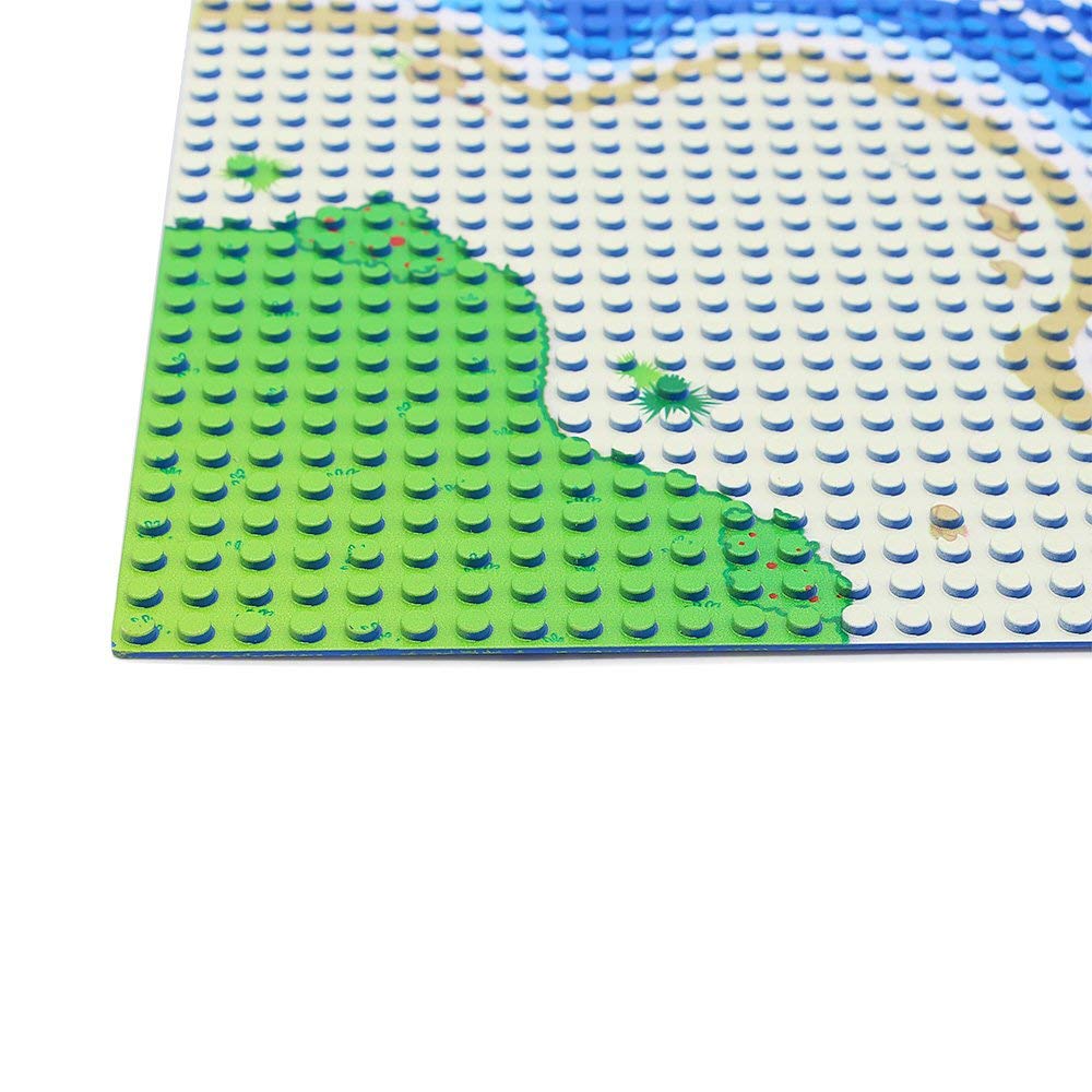 Feleph 4 Pieces Classic Blue Baseplate for City Road Beach, Ocean Island Street Water Base Plate 10 x 10 Inches, Pirates Sea Toy Kit for Building