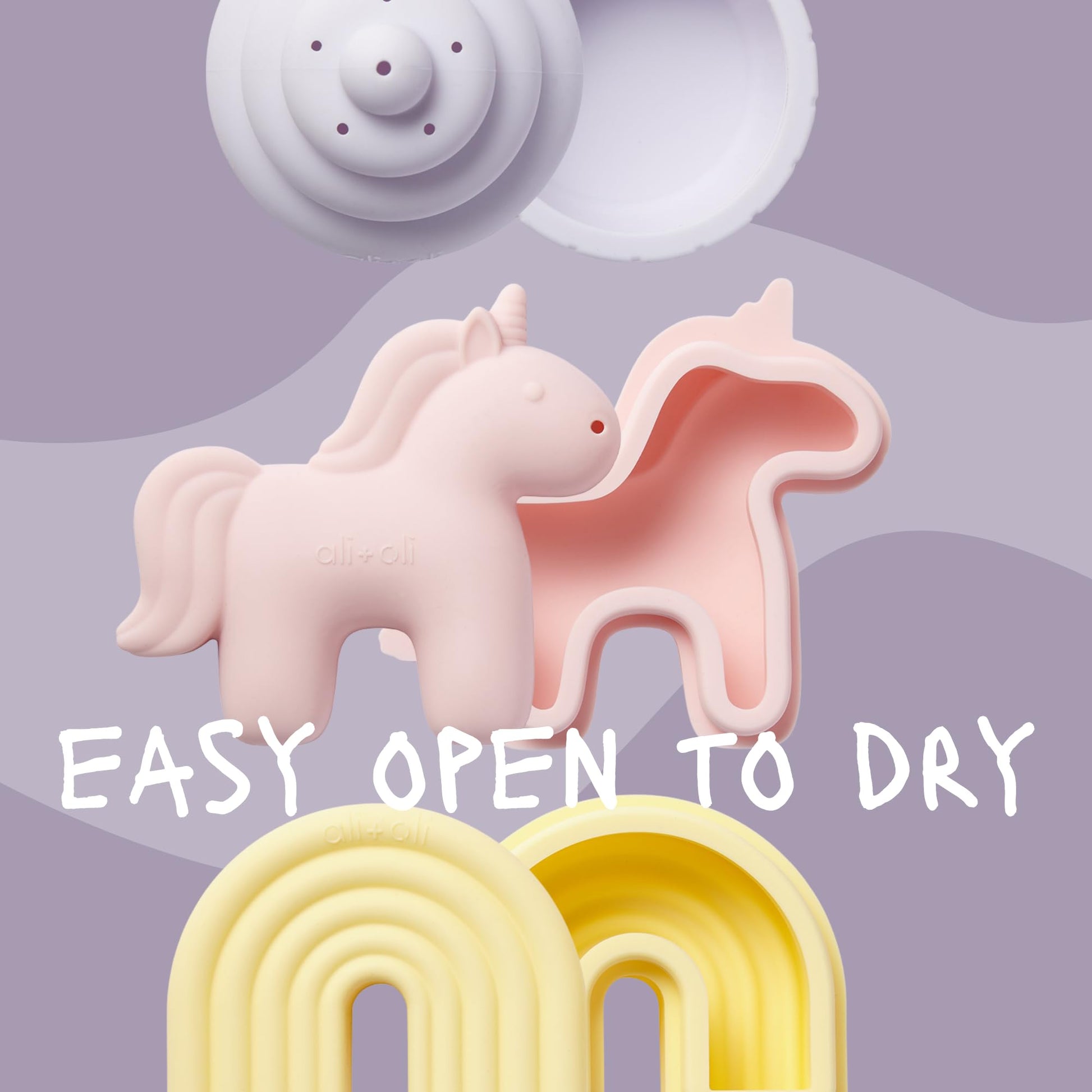 Ali+Oli Squirt Silicone Bath Toys (3pc) Unicorn Set | BPA-Free Food-Grade Silicone, Easy to Clean, Dishwasher Safe for Toddlers, Phthalate-Free