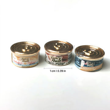 Miniature Cat Food Cans (3 Pack), Dollhouse Kitchen Accessories, Realistic Mini Pet Food Cans, Dollhouse Food Decor, Non-Edible