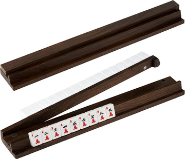 MUTEX American Walnut Wood Mahjong Racks with Pushers, 4pcs Mahjong Racks Set for Mahjong/Mexican Train/Dominoes, Elegant Wooden Mahjong Tiles Racks