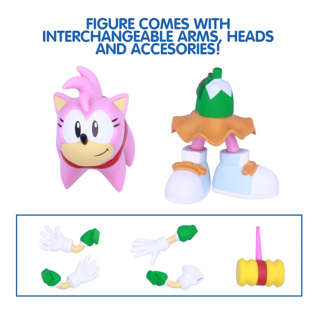 Sonic The Hedgehog Amy Rose 4? Buildable Action Figure - Sonic The Hedgehog Series 2 Collectible with Interchangeable Parts & Surprise Hammer