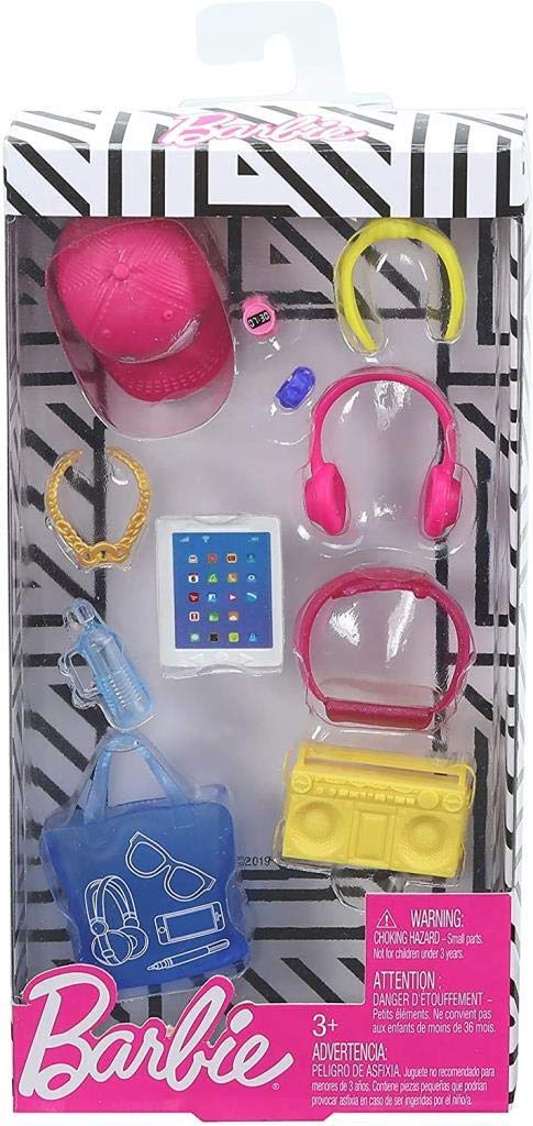 Barbie Doll Accessory Pack, Boombox, Headphones, Tablet, Tote Bag, Water Bottle GHX34