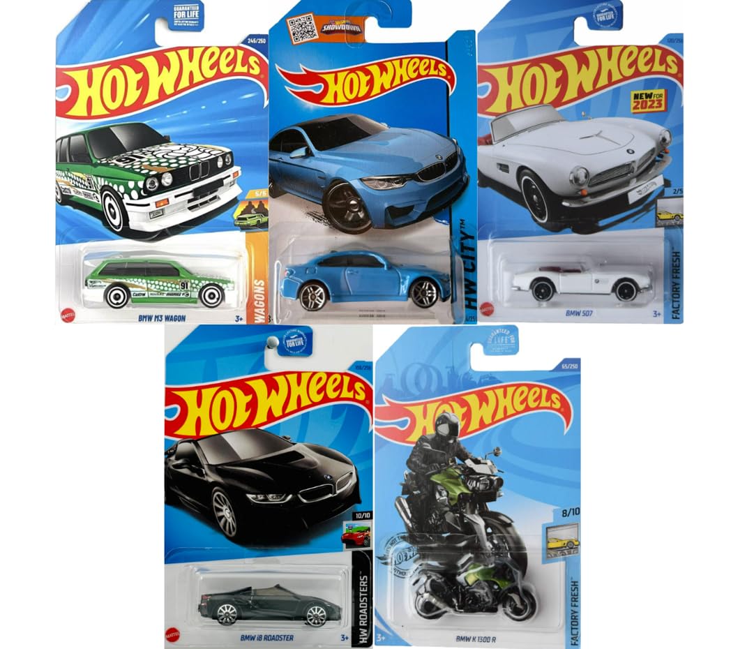 Hot Wheels BMW Random 5 Pack! Assorted Variety Mystery Bundle (No Duplicates!) [Styles May Vary] 1:64 Scale Diecast Toy Vehicles