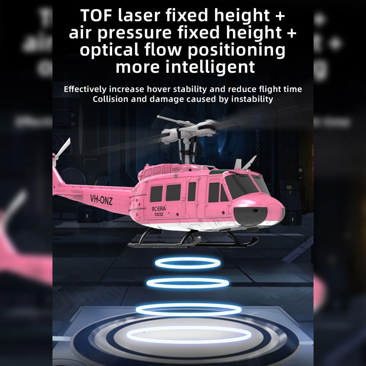XMBRICDIYY UH-1 Huey RC Helicopter, 1/48 2.4G 6CH Flybarless RC Helicopter Model with Optical Flow Positioning, Outdoor Airplane for Beginner (RTF
