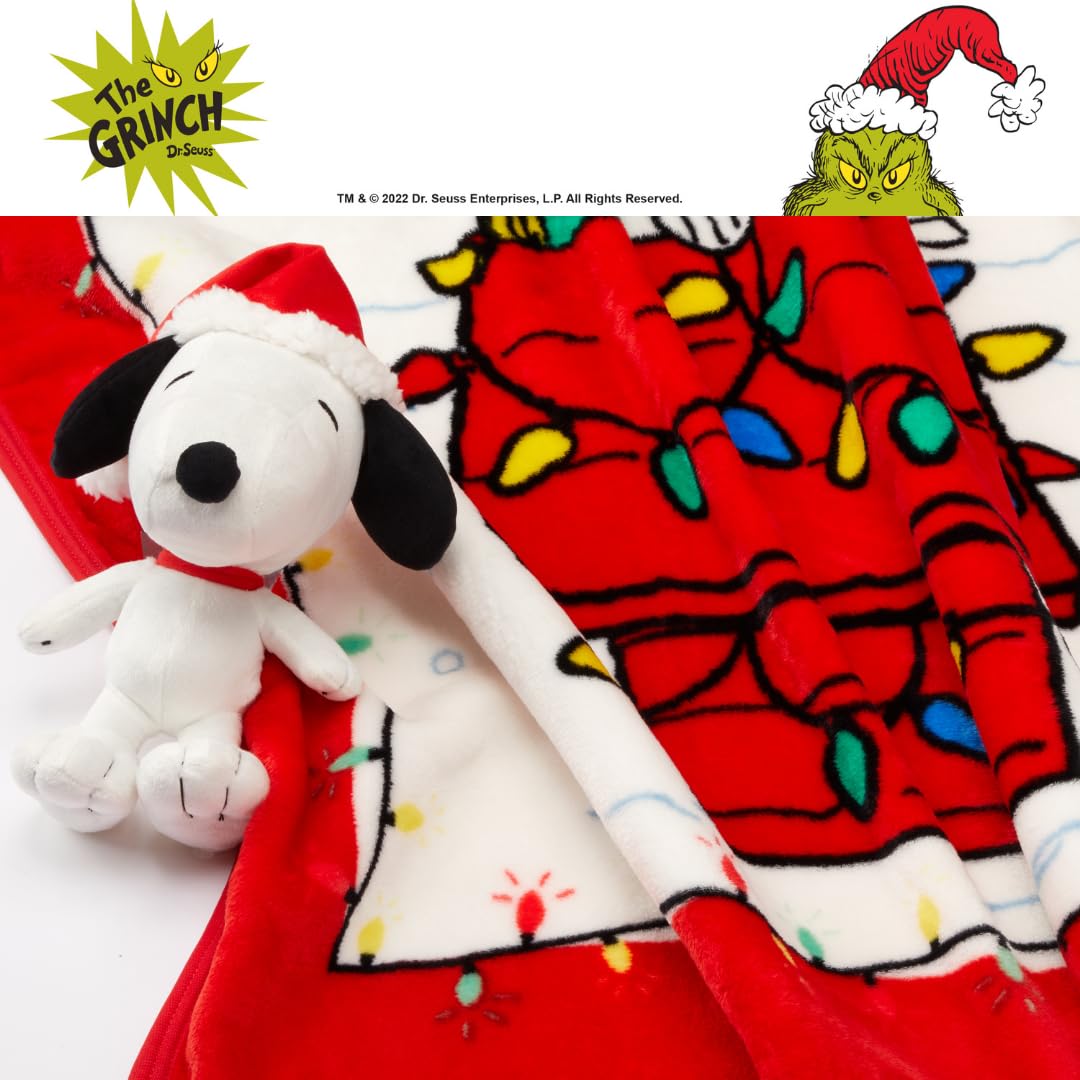 Peanuts Snoopy Holiday & Christmas Kids Bedding Super Soft Plush Pillow and Throw 2 Piece Set, 40 in x 50 in (Officially Licensed Product) by Franco