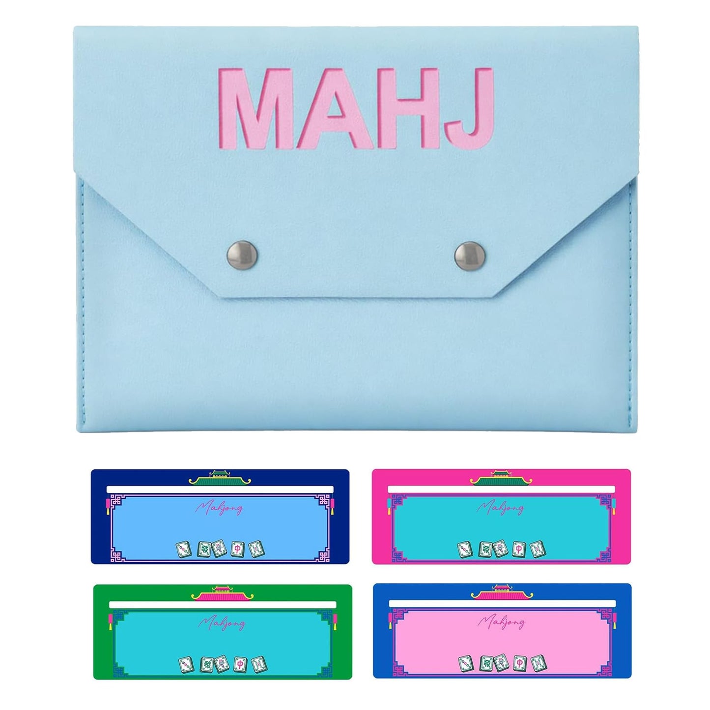 Eccentfit Leather Mahjong Card Clutch Holder Pouchwith 4 Mahjong Card Finder Mahjong Accessory Set Case for NMJL Rule Cards & Game Night Hostess Gifts