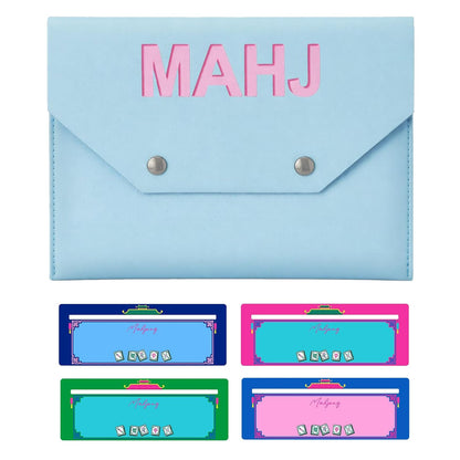 Eccentfit Leather Mahjong Card Clutch Holder Pouchwith 4 Mahjong Card Finder Mahjong Accessory Set Case for NMJL Rule Cards & Game Night Hostess Gifts