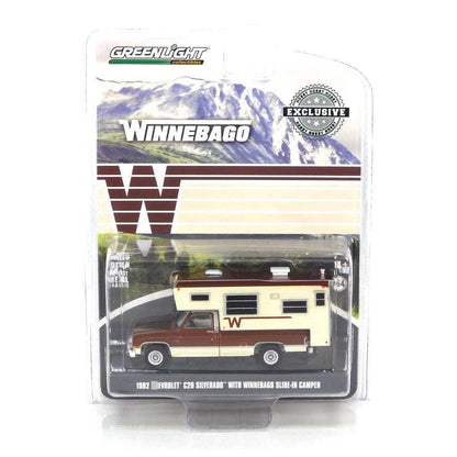 Greenlight 1:64 1982 C20 Silverado Camper Special with Winnebago Slide-in Camper - Dark Chestnut Metallic and Santa Fe Tan Deluxe Two-Tone 30407