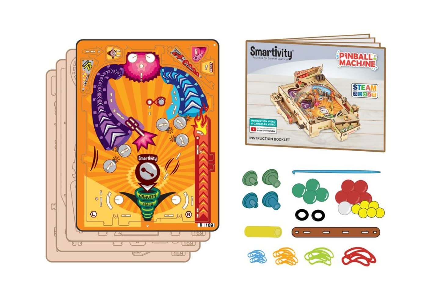 Smartivity Pinball Machine Wooden Model Engineering STEM Learning Toy for Kids Ages 8 and Up
