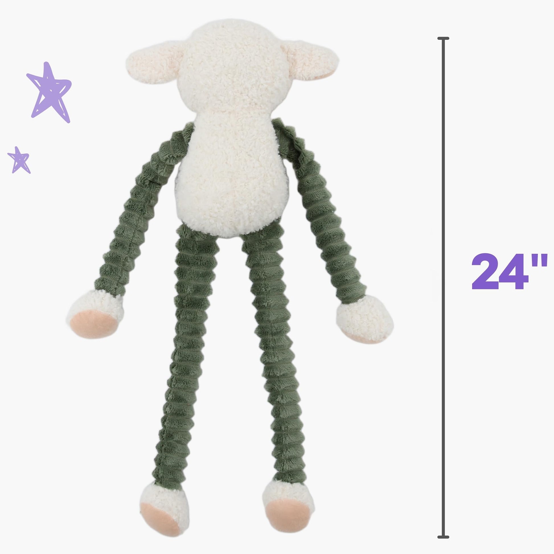 Patchwork Pet: Muttley Series - Lily Lamb - 24" Plush Dog Toy, Floppy Limbs Green-White Animal, Squeakers, Reinforced Fabric, Carry-Snuggle-Chew-Play