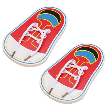 BWESOO 2 PCS Red Shoes Learning Toy Kits Learn to Tie Your Own for Kids Practical Learning Toys for Young Children Training Board Kids Toddler Early
