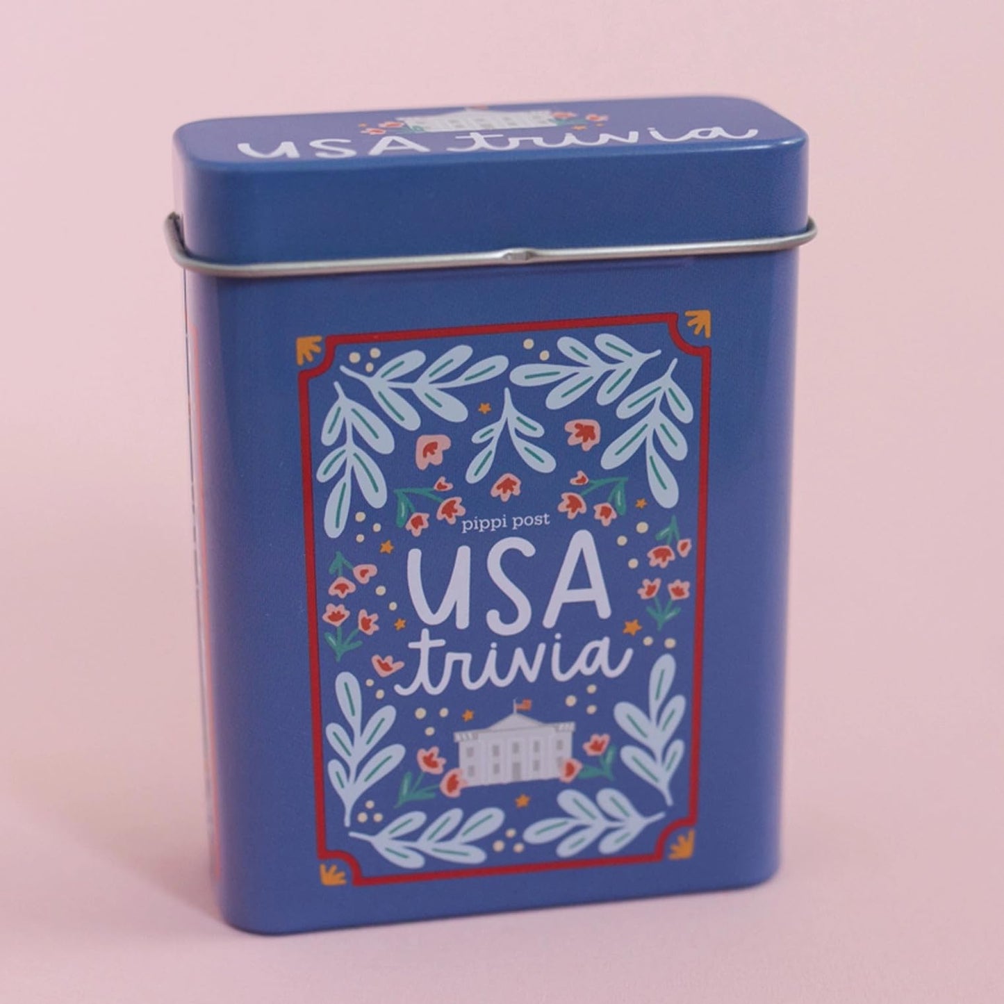 Pippi Post USA Trivia Card Game with Storage Tin - 50 American History, Culture & Landmark Quiz Cards - Travel-Friendly Trivia Deck for Road Trips
