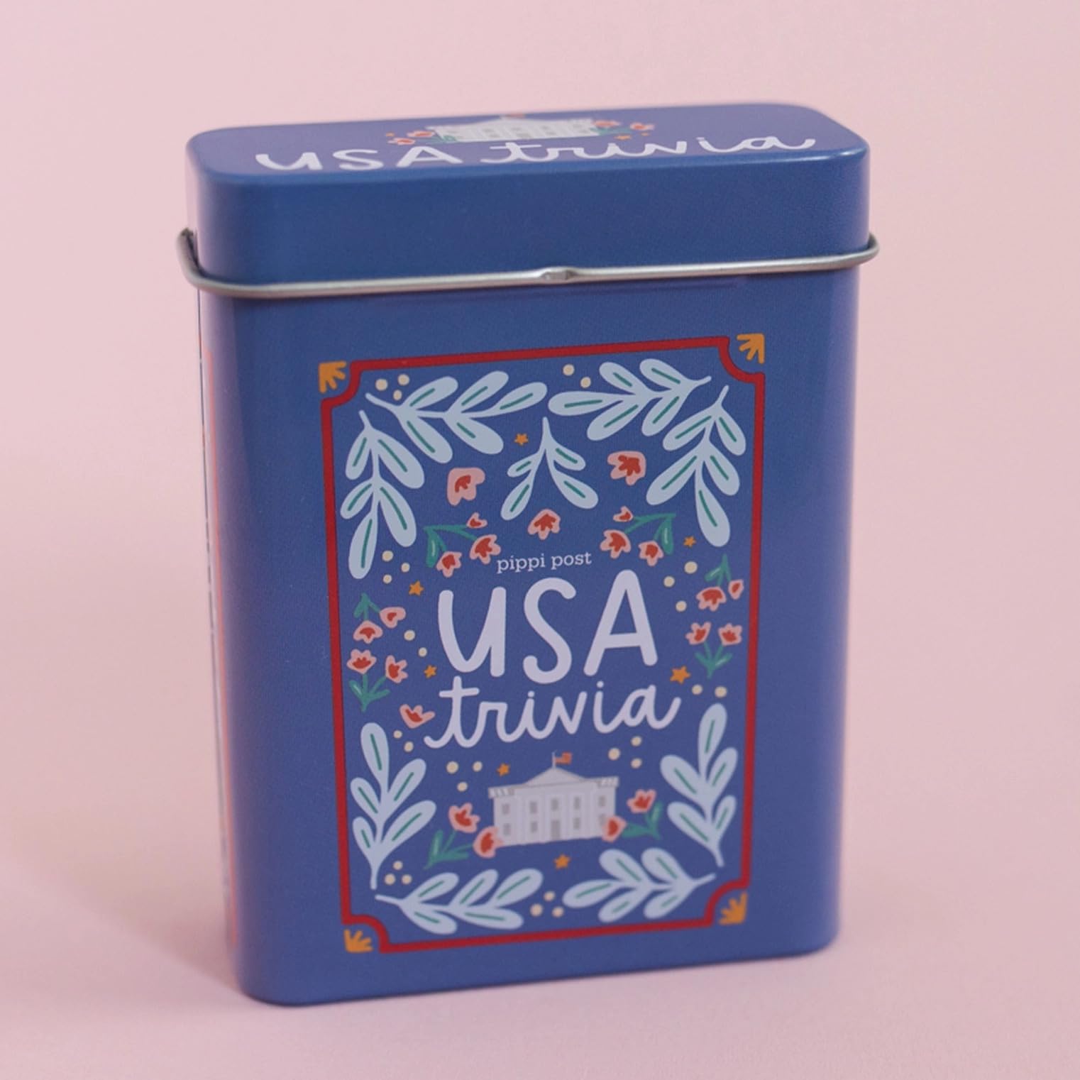 Pippi Post USA Trivia Card Game with Storage Tin - 50 American History, Culture & Landmark Quiz Cards - Travel-Friendly Trivia Deck for Road Trips