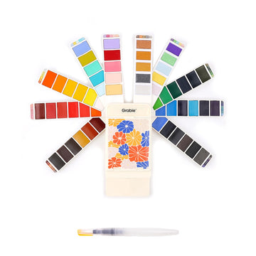 Grabie Watercolor Paint Set, Pack of 56 Colors Handheld Watercolor Set of Water Brush Pen, Palette and Removable Sponge, Portable Watercolor Paint