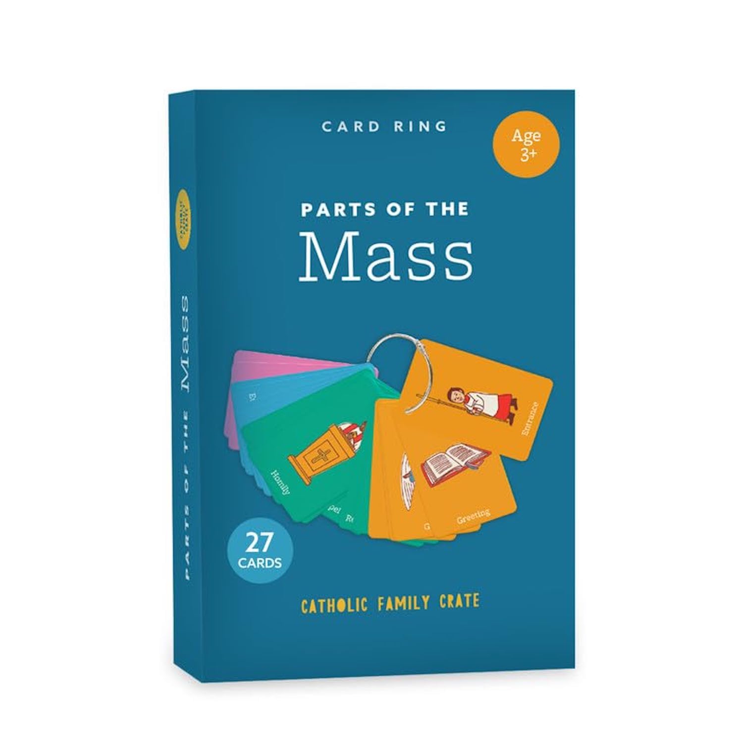 CATHOLIC FAMILY CRATE First Mass Guide Cards - 28 UV Coating Catholic Missal Book Teachings - 2.5" x 4" Religious Cards with 2? Metal Ring