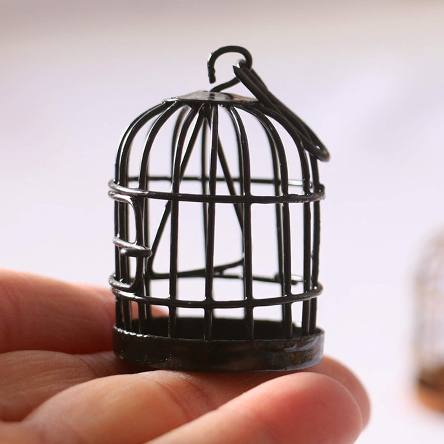 2Pcs Black Miniature Doll House Birdcage Ornament Model Home Desktop Decor Gift,Mini Miniature Doll Fairy Garden Ornaments Shelf Home Micro Landscape
