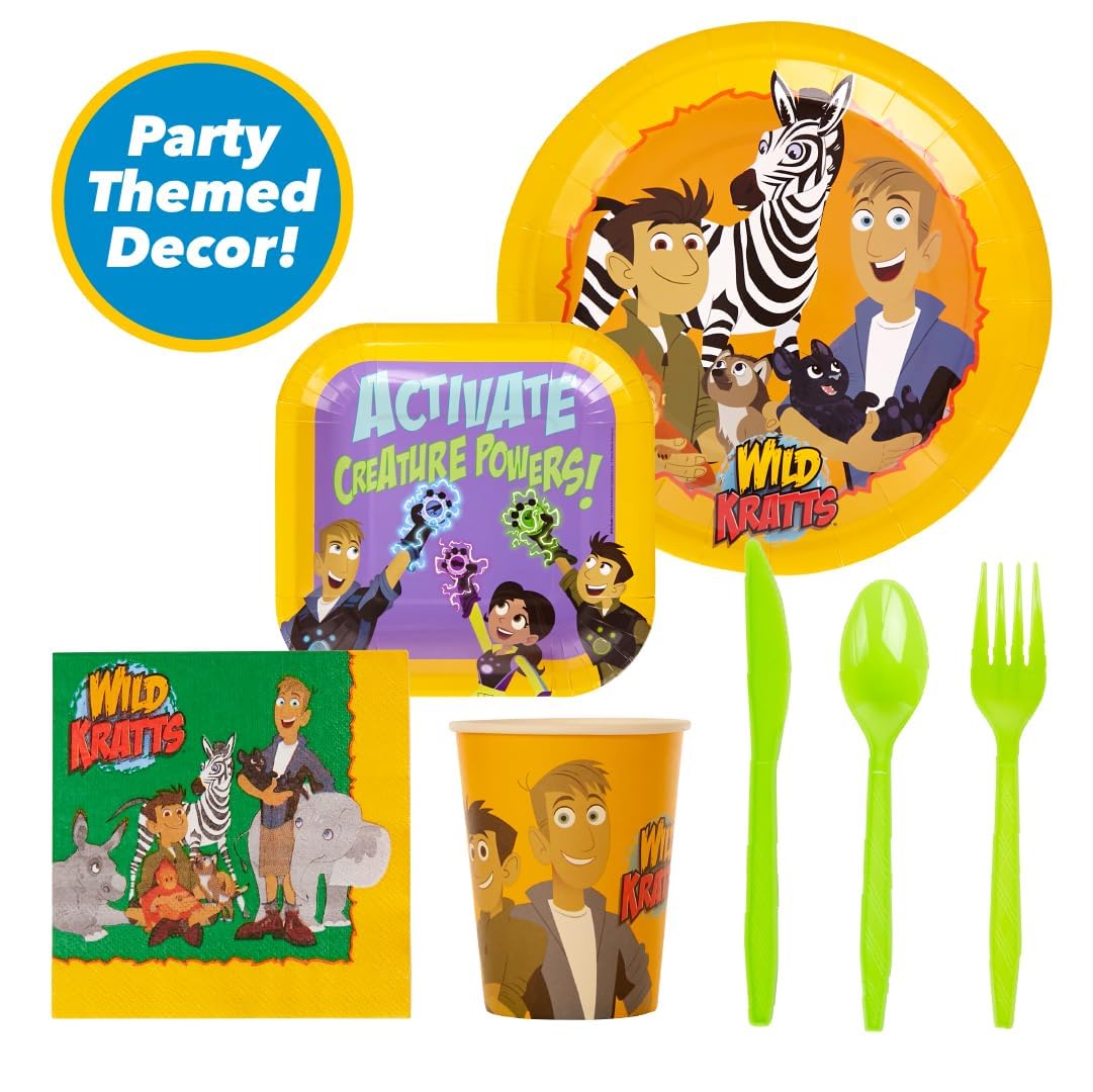 Wild Kratts Birthday Party Kit - All-in-One Celebration Pack for 10 Kids with Licensed Decorations, Environmentally Friendly Tableware, 5-Foot Banner