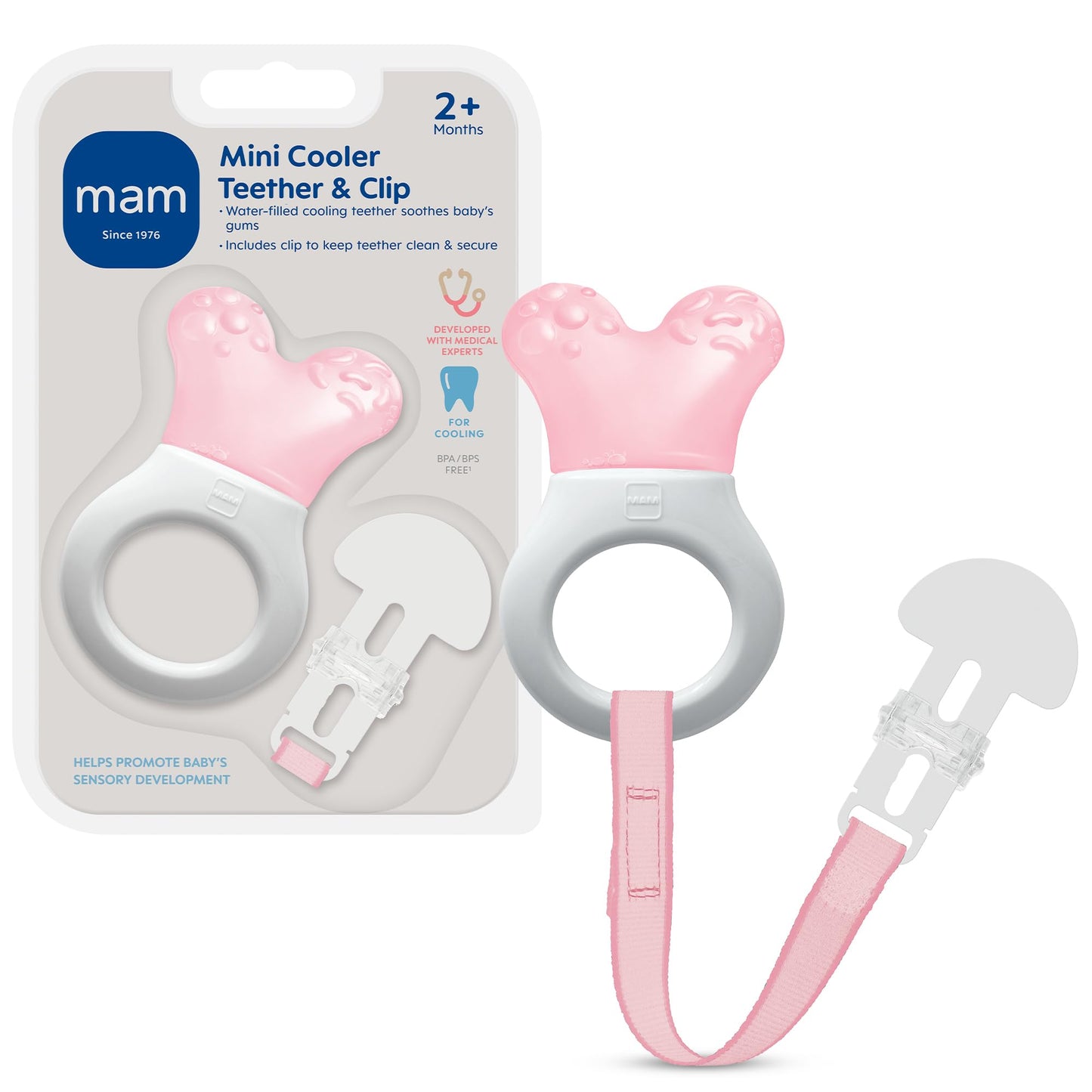 MAM Mini Cooler Lightweight Baby Teether with Clip 2+ Months 1 Pack