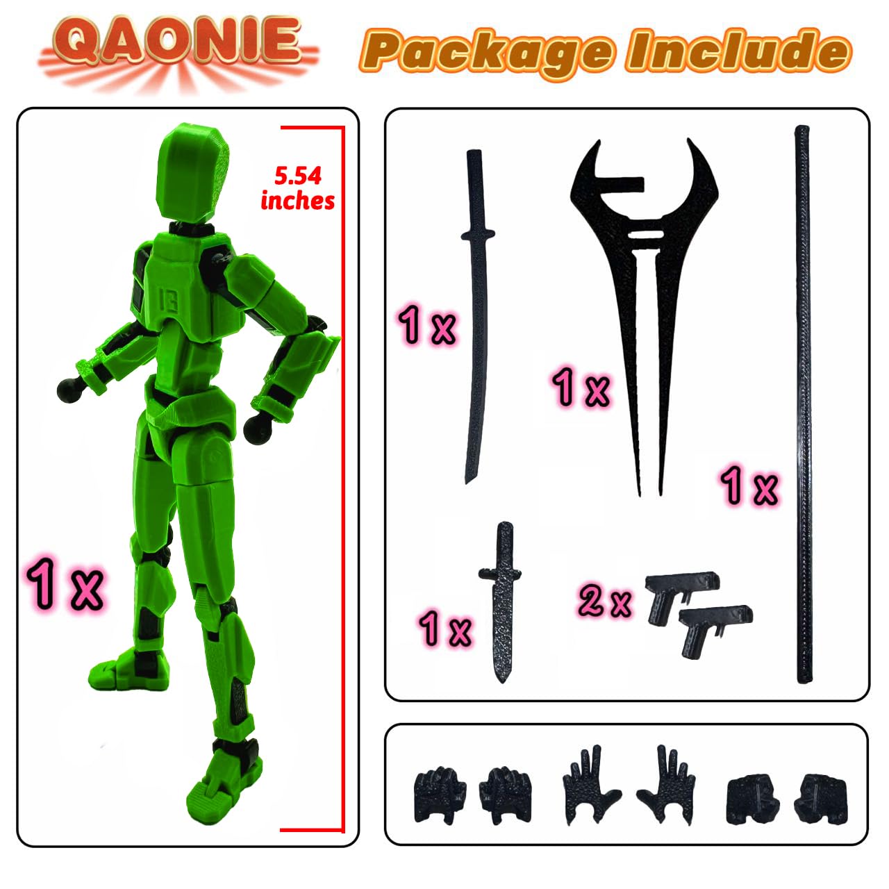 QAONIE 3D Printed 5.54-inch Multi-Jointed Action Figures Dummy13, Full Body Mechanical Movable Toy, Multiple Accessories, Hand Painted Figure, Desk