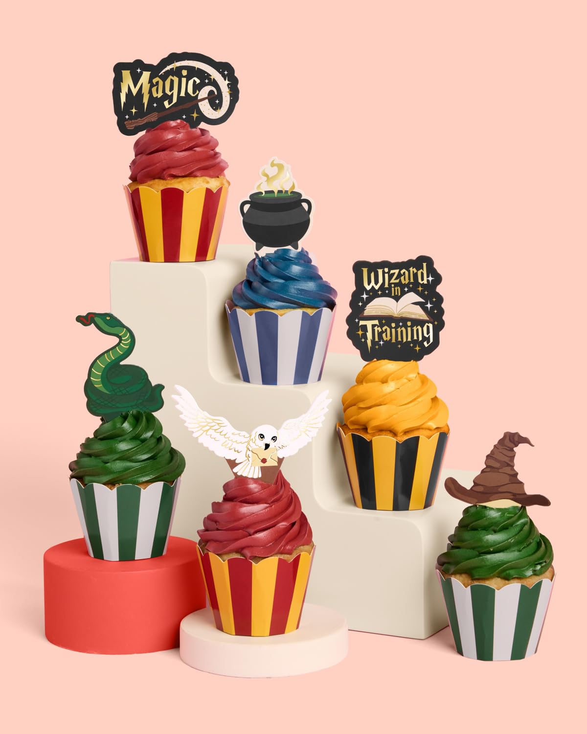 xo, Fetti Wizard in Training Cupcake Toppers + Wrappers - Set of 24 | Kids Cake Decoration, Magic Party Decor, Sorcerer Supplies, Dessert Accessory