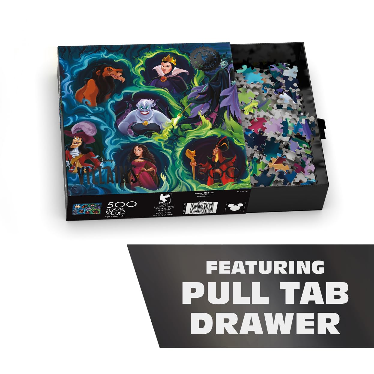 Ceaco - Disney Villains - 500 Piece Noir Select Jigsaw Puzzle Colorful Puzzles for Adults - Precision-Cut Pieces, Beautiful Artwork, and Hours of Fun