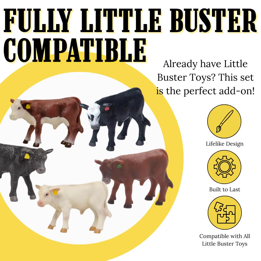 Little Buster Toys Calves Set - 5 Pack; Black Angus, Hereford, Red Angus, Black Baldy, and Charolais; Get All Your Calves in one Deal!