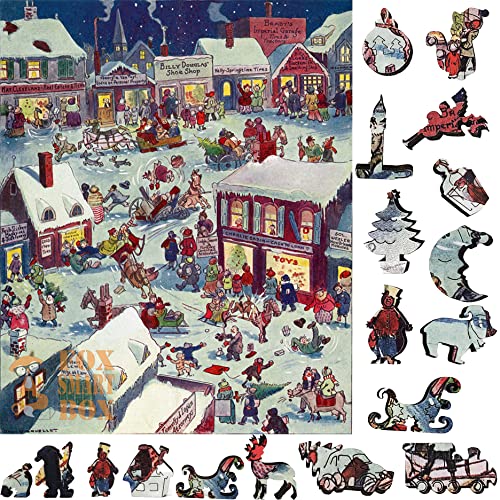 Wooden Jigs?w Puzzle for Adults - Uniquely Shaped Pieces - Made in The USA by FoxSmartBox - 263 Pieces - Christmas eve at Yapp's Crossing