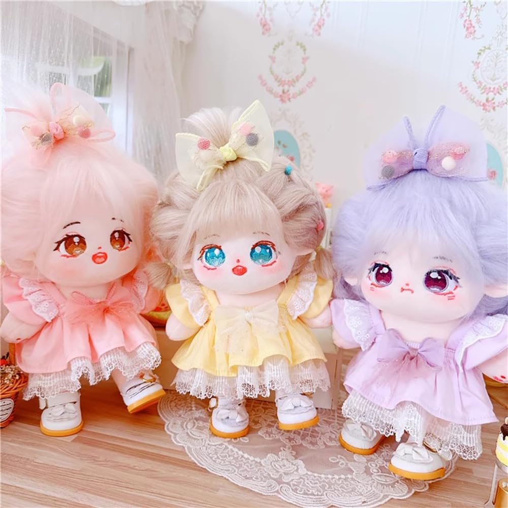 niannyyhouse 20cm Plush Doll Clothes Loose Solid Color Dress Headwear Soft Stuffed Plush Toy Dress Up Accessories (Yellow)